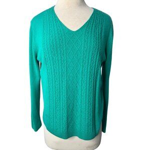 Classic Elements Women’s sweater size large (14-16) Green sequins cable knit